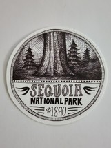 Round Sequoia National Park Est. 1890 Black and White Sketch Looking Sticker - £1.77 GBP