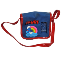 VINTAGE SMURFS BLUE CANVAS HAVE A SMURFY DAY RAINBOW RED STRAP KIDS PURS... - £50.67 GBP