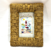 Picture Frame Nautical Seaside Holds a 4x6 Photo Raffia Rope - $11.31