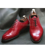 Handmade Men&#39;s Leather Oxfords Red Wing Tip Formal Dress Toe Lace Up Sho... - £172.82 GBP