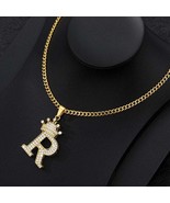 Zircon Crown Letter Pendant Necklace For Women Men - R - $19.99