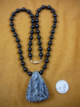 V-816 Mammoth tooth slice triangle shaped pendant 22&quot; long Black Onyx necklace - £145.56 GBP