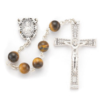 Rosary, Tiger Eye Genuine Round Stone - £30.33 GBP