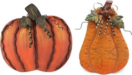 Metal Pumpkin Harvest Fall Decor Set of 2, Thanksgiving Halloween Outdoor Yard G - £33.77 GBP