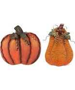 Metal Pumpkin Harvest Fall Decor Set of 2, Thanksgiving Halloween Outdoo... - £33.52 GBP