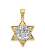 14K Two-Tone Gold Star of David &amp; Menorah Pendant - €295,11 EUR