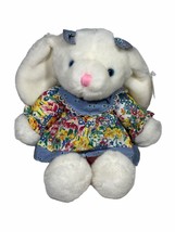 Vintage White Bunny Rabbit Plush MTY International Floral Flower Dress E... - $21.60