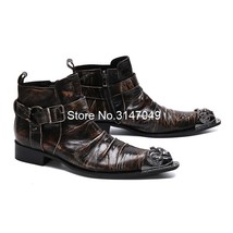 Retro Mens Cowboy Boots Buckle Straps Leather Boots Men Western Ankle Boots Zipp - £244.26 GBP