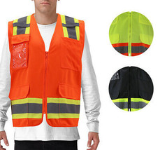 Men&#39;s Class 2 Type R Safety High Visibility Zipper Reflective Neon Work Vest - £19.60 GBP