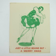 Christmas Card Comic Humor Woman Skirt Blown Exposed Naked Butt Risque Vintage - £7.47 GBP