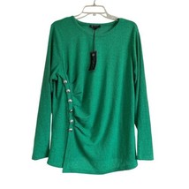 DG2 Diane Gilman Brushed Knit Side Snap Sweater Top 1X Heather Green Cre... - £18.98 GBP