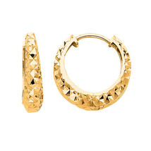 Precious Stars 14k Yellow Gold 15mm Diamond-cut Graduated Hoop Earrings - £137.85 GBP