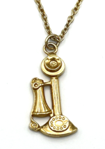 Vintage Gold Tone 1920s Candlestick Telephone Pendant Necklace - $13.86