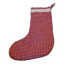 Vintage Red Gingham Cotton Christmas Stocking 9”x12 Small Child Pet Dog Cat - $18.69