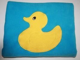 Duck Baby Blanket Aqua Blue Fleece Large Yellow Center Duckie Security Lovey - £11.39 GBP