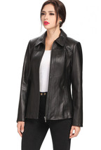 Womens Chic Black Genuine Leather zip up Blazer Jacket Sz M dark academi... - $147.51