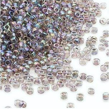 Matsuno 11/0, Clear, Color Lined Peacock, Round Seed Bead, 50g, glass - £4.78 GBP
