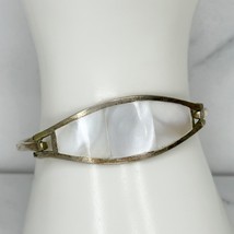 Vintage Alpaca Mexico Silver Tone Mother of Pearl Shell Hinge Bangle Bracelet - £19.75 GBP