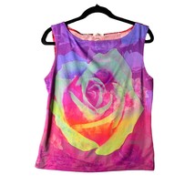 Ivory Womens Size Large Sleeveless Tank Top Shirt Rose Graphic Tee Art to Wear R - £12.65 GBP