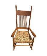  Antique Oak Rocking Chair w/ Carved Birds Back &amp; Floral Seat - Vintage ... - $333.14 CAD