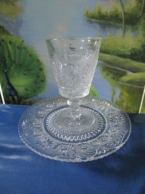 Duncan Miller Sandwich Westmoreland Princess Feathers goblet and plate s... - $39.60+