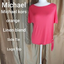 Michael Kors Orange Linen Blend Side Tie Logo Top Size M - £8.01 GBP