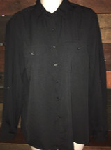 * Laura Scott Black Scroll Print Collared Button Up Long Sleeve Blouse Size M - £6.85 GBP