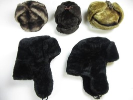 WINTER Unisex true Vintage black Ushanka/Cossack/Trapper hats- faux fur. 58" - $50.55