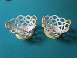 Dresden Style Unmarked German Pair Of Vanity Baskets Ceramic Flowers [*3] - £113.06 GBP