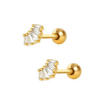 Stepped Single Row CZ Diamond Ball Back Stud Earrings - £30.11 GBP