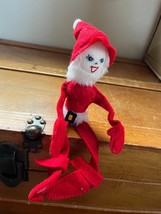 Vintage Red Felt Santa Claus Elf w Painted Face Poseable Christmas Holiday Decor - £8.91 GBP