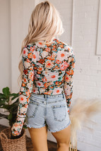Orange Floral Mesh Slim Long Sleeve Crop Top - $10.56