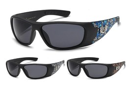 Locs Skulls Sport Wrap Around Sunglasses Retro Biker Motorcycle Outdoor Chopper - £7.04 GBP