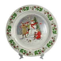 Gibson Housewares Holiday Snowman Hand Painted Round Chop Platter 12 in. Gold Tr - £17.58 GBP