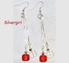 Red Ice Clear and Red Glass Dangle Chain Earrings - $239.05 MXN