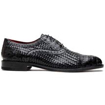 John Classic Dress Oxford Woven Calfskin Crocodile Shoes Black image 2