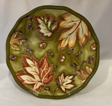 Better Homes &amp; Gardens Harvest Green Saddle 1-Salad Plate Fall Leaves Acorns - £7.90 GBP