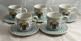 Set of 5 Villeroy &amp; Boch BASKET Cups &amp; Saucers (3&quot; x 3 1/8&quot;) - £70.91 GBP