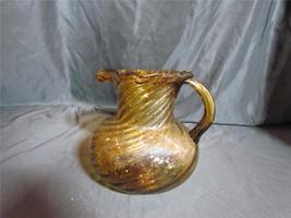 Astonishing Vintage Art Glass Hand Blown Yellow Ruffled Jug/Pitcher 8&quot; Tall   - £75.93 GBP