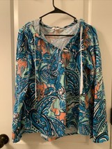 Crown &amp; Ivy Women&#39;s Graphic Print Top Long Sleeve Hooded Size Large  - £36.79 GBP
