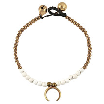 Mystical Crescent Moon Charm White Howlite and Brass Jingle Bell Bracelet - £8.66 GBP