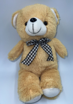 Peek A Boo Toys Stuffed Plush Teddy Bear 13&quot; Tan With Black &amp; White Bow-... - £8.17 GBP