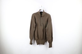 Vintage 80s Military Mens Medium Wool Knit Collared Henley Sweater Brown... - £38.50 GBP