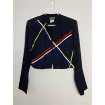 Marshall Rousso Cropped Blazer Women 10 Vintage Open Front Multicolor Striped - $117.81