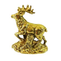 Brass Stag Deer Figurine Paperweight Office Desk Cabin Lodge Decor 4.5&quot; Tall - £26.07 GBP