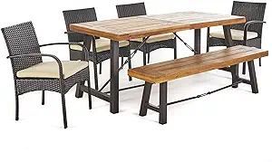 Christopher Knight Home Betsys Outdoor Acacia Wood Dining Set with Wicke... - $1,186.99