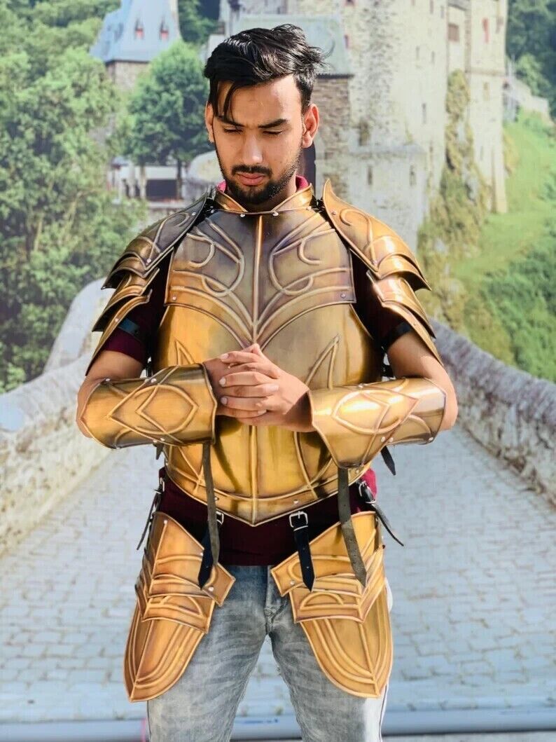 Cuirasse Elfique Médiévale – Armure LOTR Avec Bracelets Et Tassets – Acier 18G – Neuf