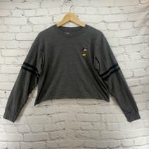 Disney Mickey Mouse Sweatshirt Womens Sz L Gray Football Style Cropped P... - £14.24 GBP