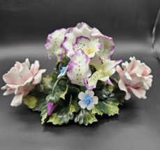 Vintage Italian Capodimonte Porcelain Floral Centerpiece Iris Lily Roses - $123.74