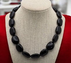 Vintage Chaps Black Beaded Choker Necklace  Faux Stone Sleek Collar - $12.89